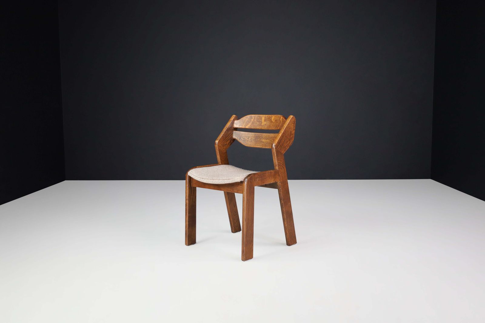 Sculptural Oak And Fabric Dining Chairs, France, 1960s photo for sale