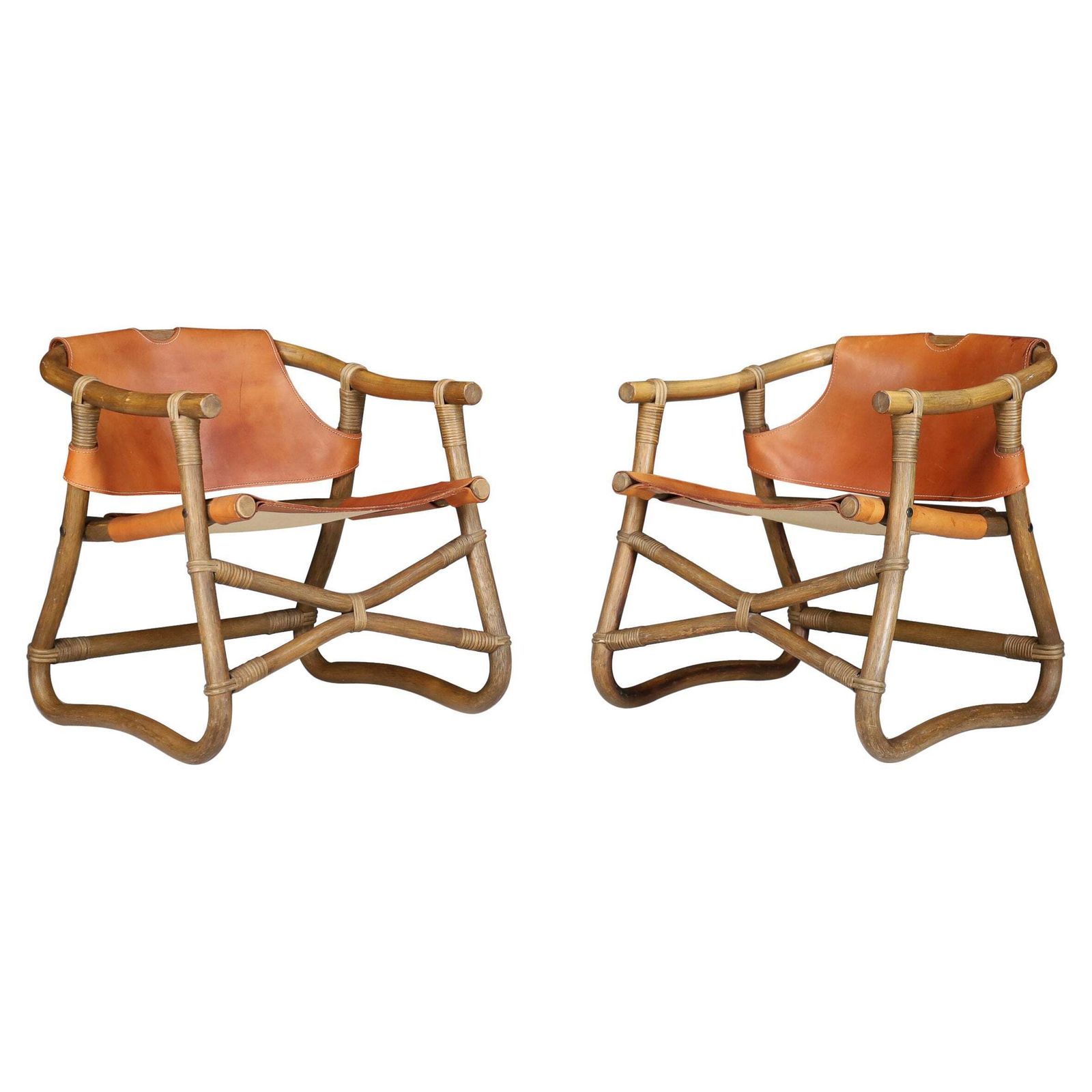 Cognac Leather Esprit Safari Lounge Chairs By Ikea, Sweden, 1970s