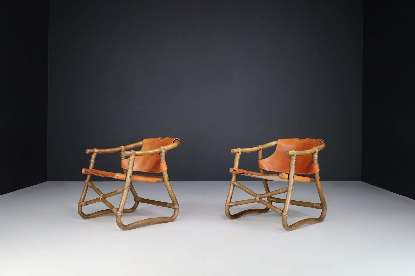 Cognac Leather Esprit Safari Lounge Chairs By Ikea, Sweden, 1970s photo for sale
