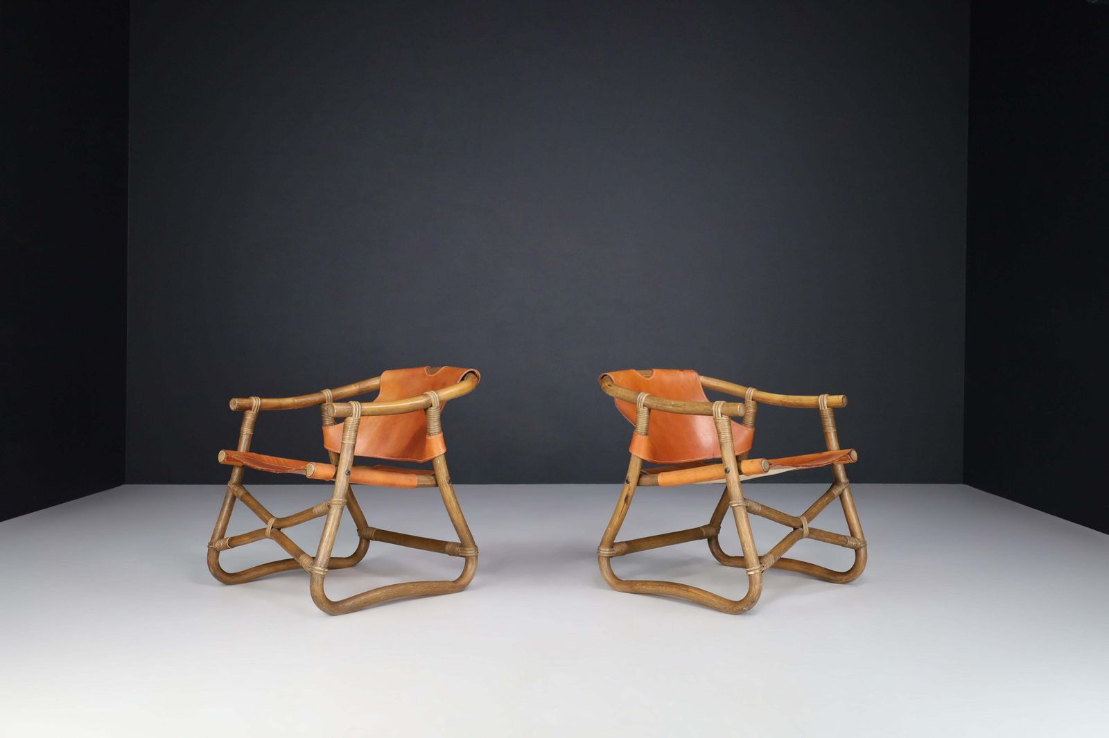 Cognac Leather Esprit Safari Lounge Chairs By Ikea, Sweden, 1970s photo vinterior
