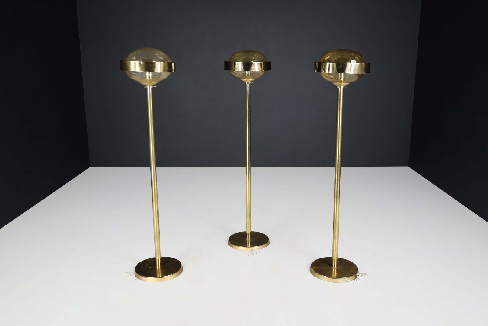 Mid Century Brass Floor Lamp With Hand Blown Glass Shade – Prague, 1960s photo 1802.0