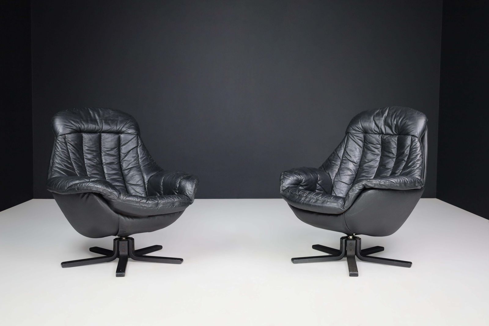 H.W. Klein For Bramin Leather Swivel Lounge Chairs, Denmark 1970s photo furniture