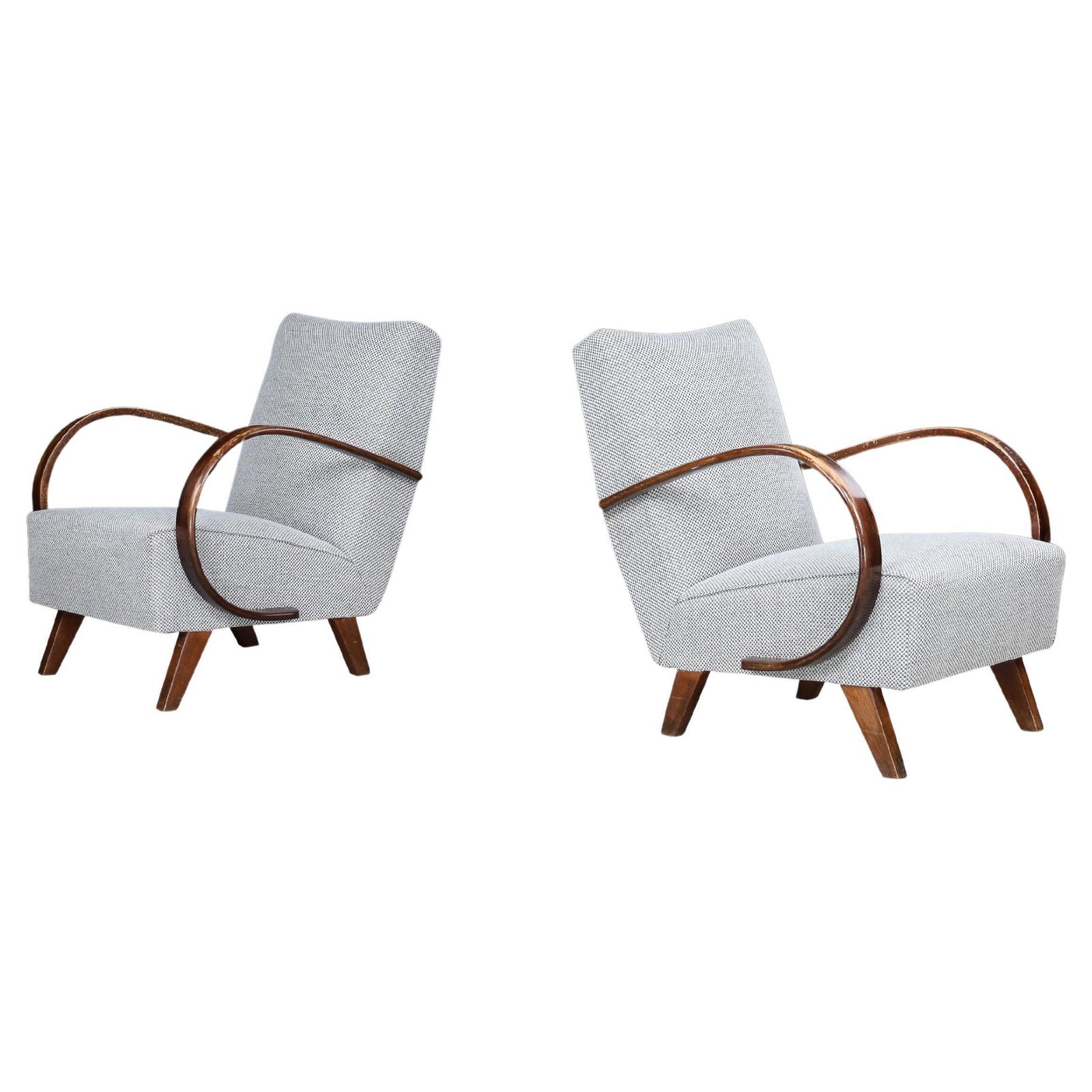 Jindrich Halabala Re Upholstered Bentwood Lounge Chairs, 1940s