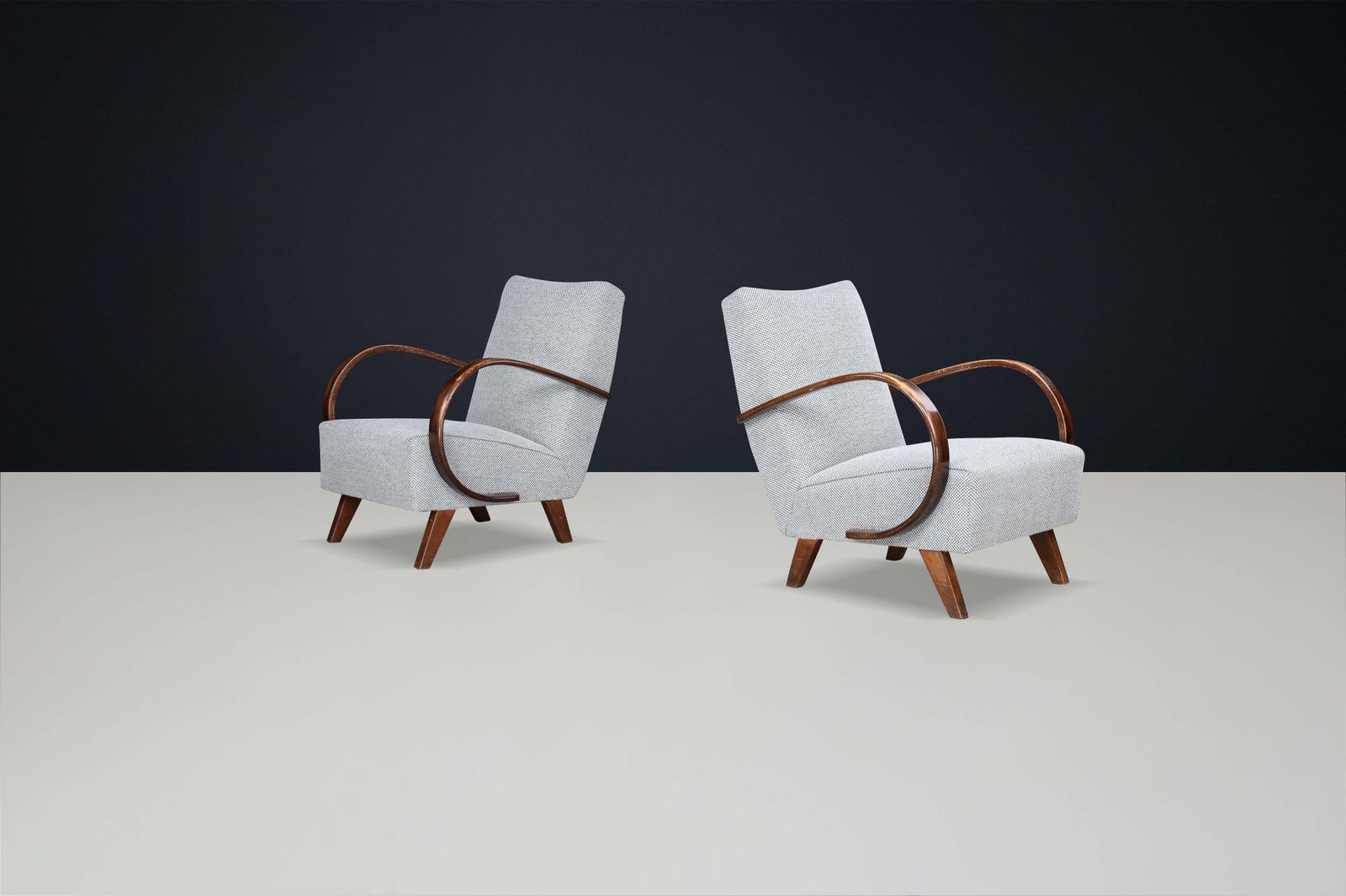 Jindrich Halabala Re Upholstered Bentwood Lounge Chairs, 1940s photo furniture