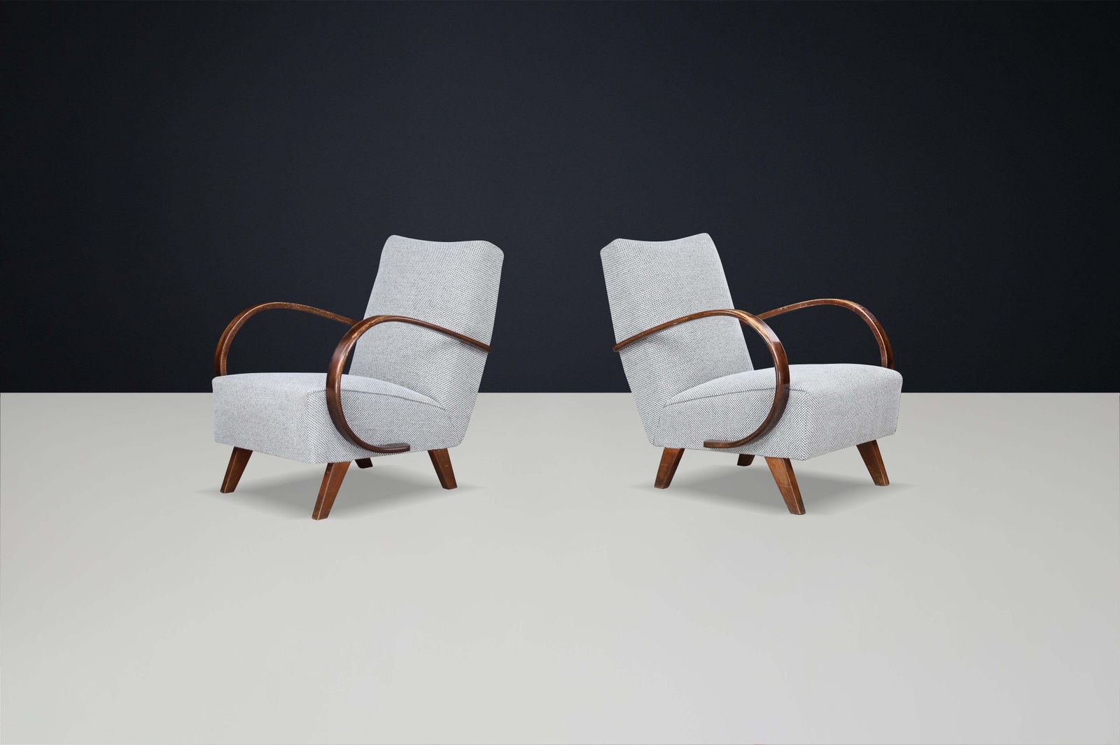 Jindrich Halabala Re Upholstered Bentwood Lounge Chairs, 1940s photo for sale