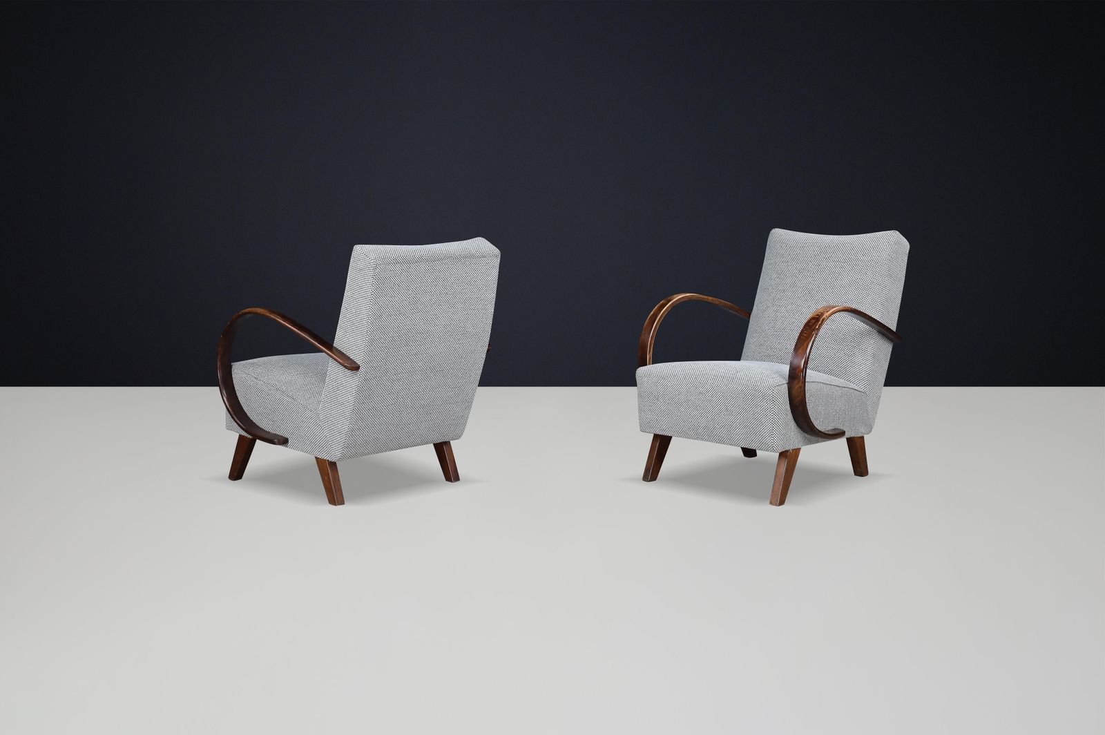 Jindrich Halabala Re Upholstered Bentwood Lounge Chairs, 1940s photo buy