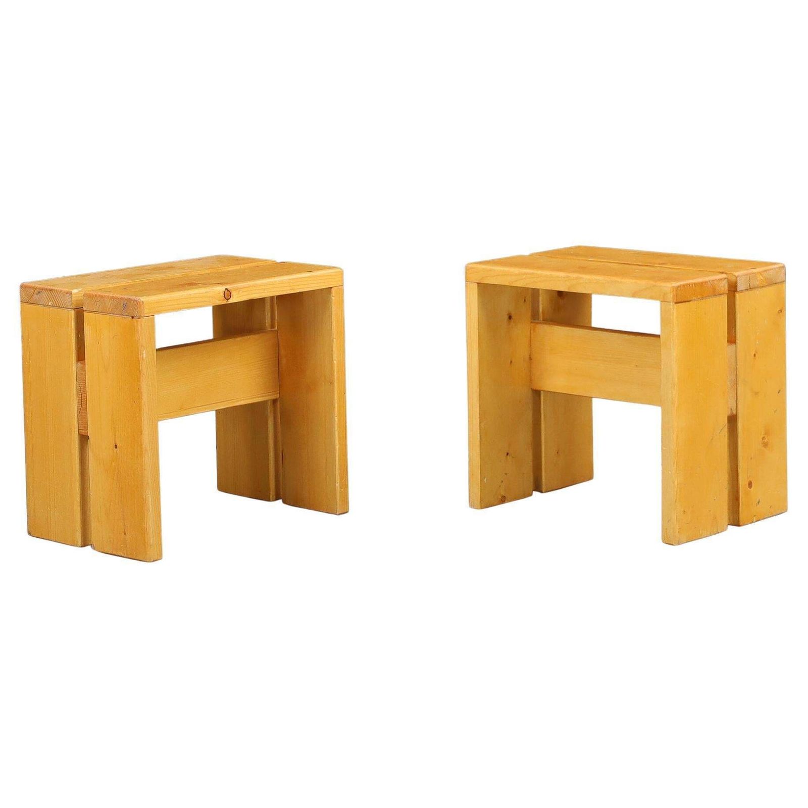 Charlotte Perriand Pine Stool For Les Arcs Ski Resort, France, 1960s 2 Available