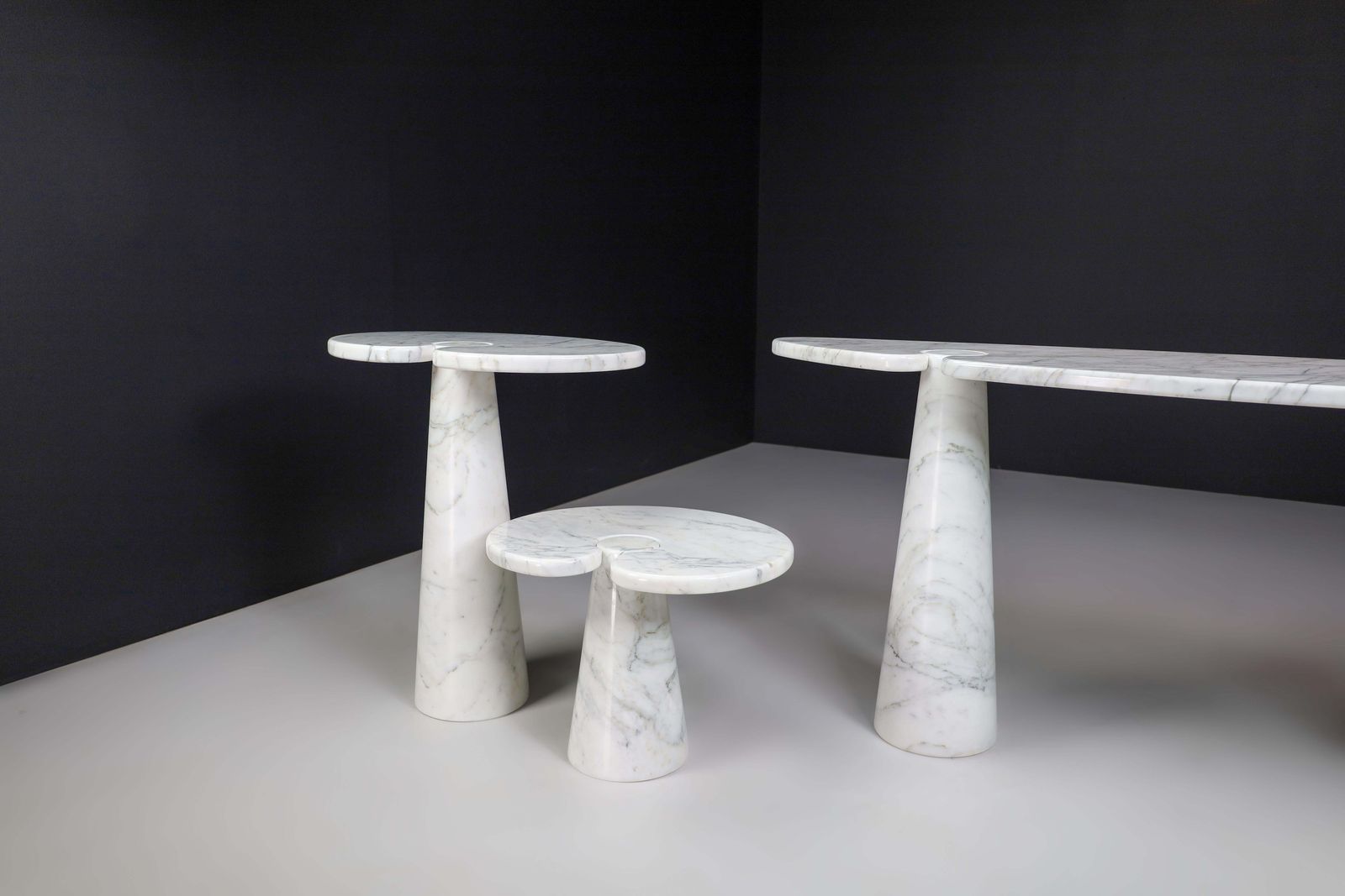 Furniture Angelo Mangiarotti For Skipper White Carrara Marble "Eros" Consoles, Italy 1970s photo