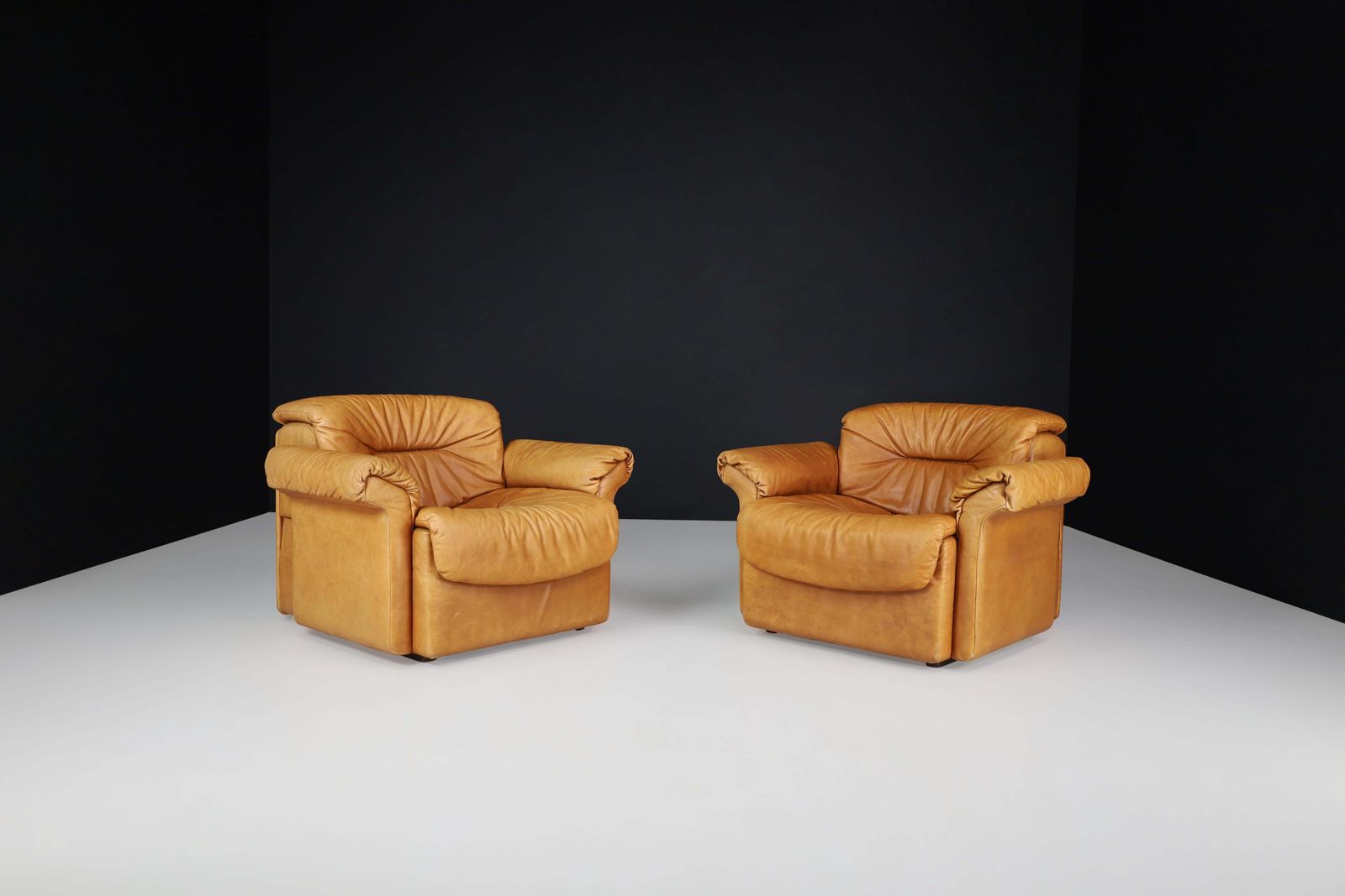 De Sede Ds 14 Lounge Chairs In Patinated Cognac Leather, Switzerland, 1970s photo furniture