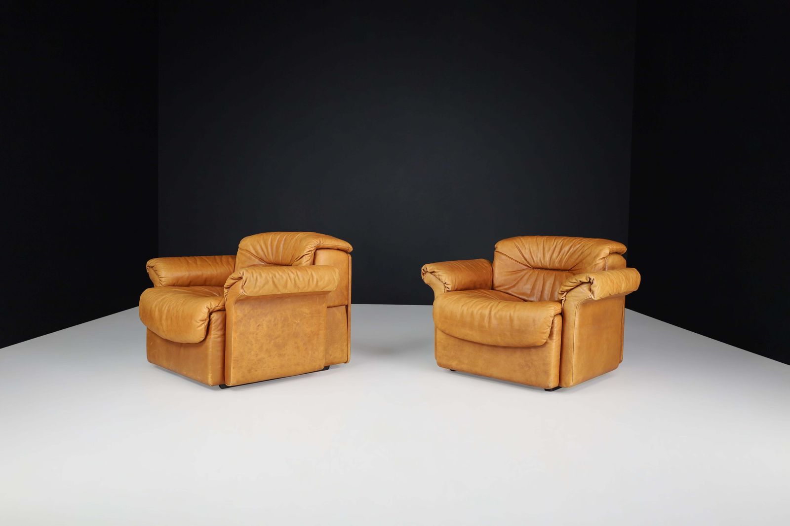 De Sede Ds 14 Lounge Chairs In Patinated Cognac Leather, Switzerland, 1970s photo for sale