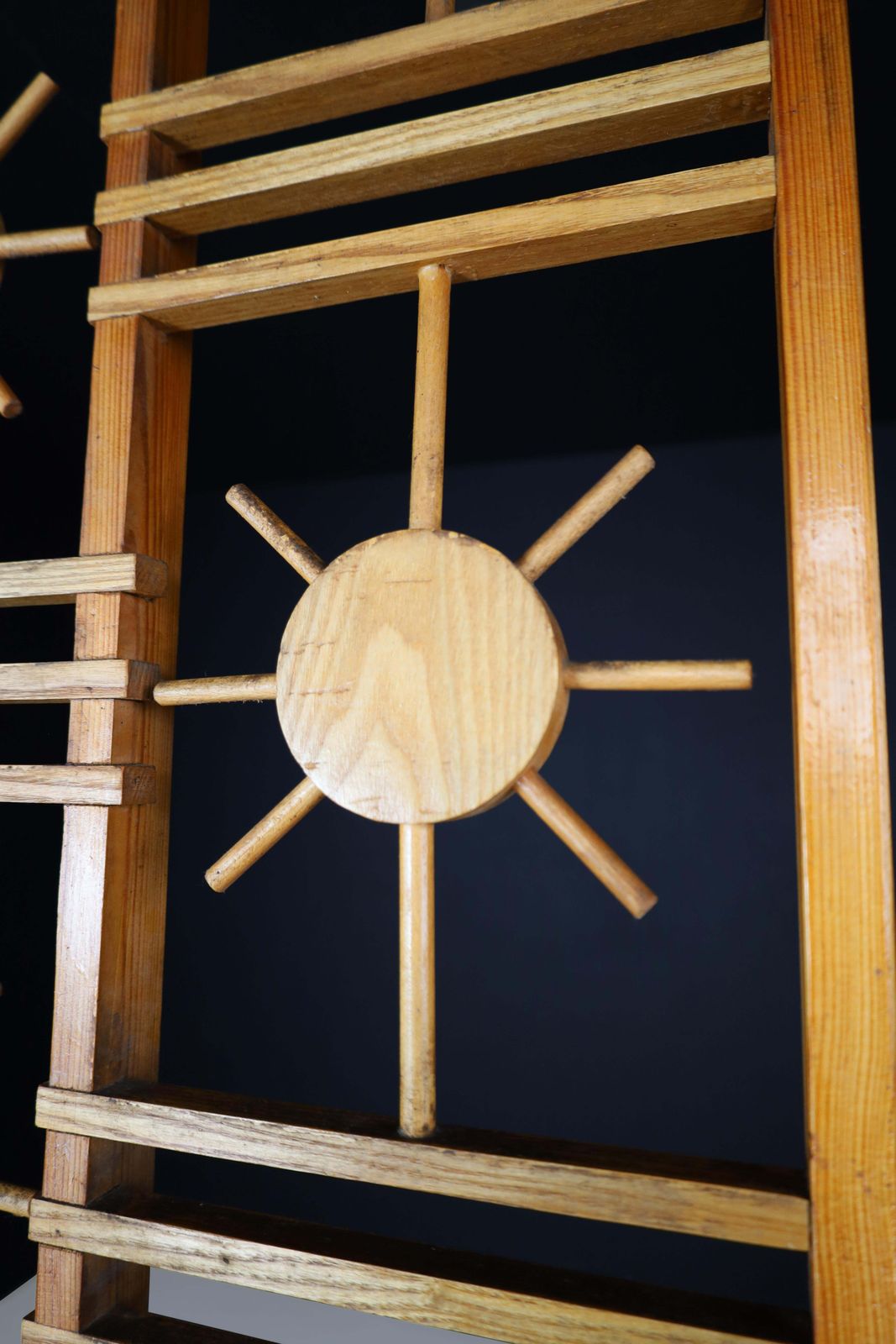 Mid Century French Pine Room Divider With Sunburst Accents, 1960s photo vinterior