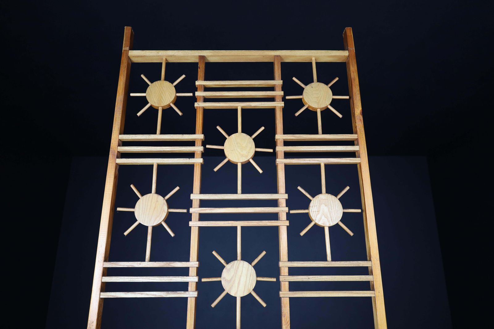 Mid Century French Pine Room Divider With Sunburst Accents, 1960s photo vintage