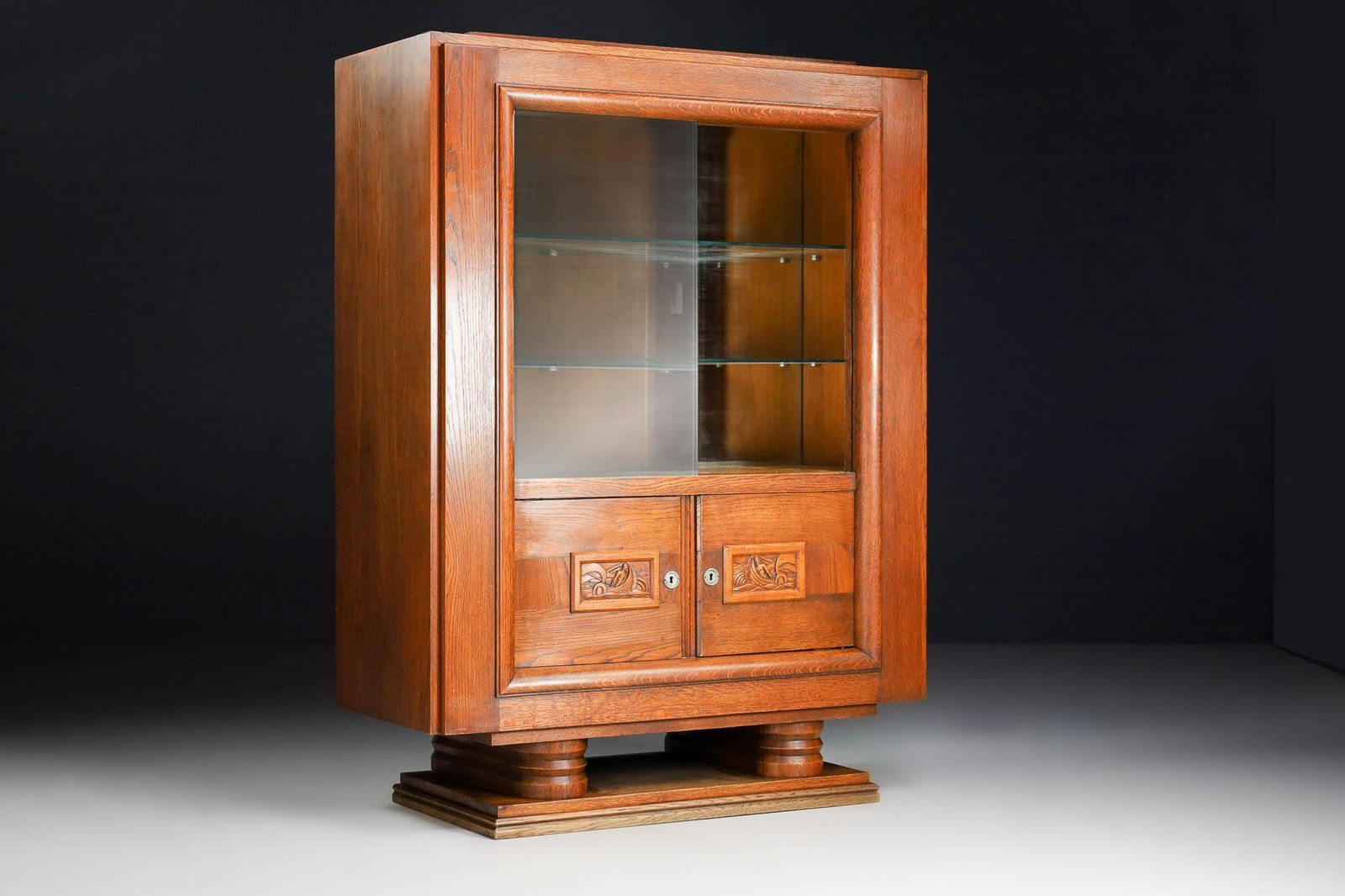 Charles Dudouyt Art Deco Glazed Cabinet In Oak, France, 1940s photo vinterior