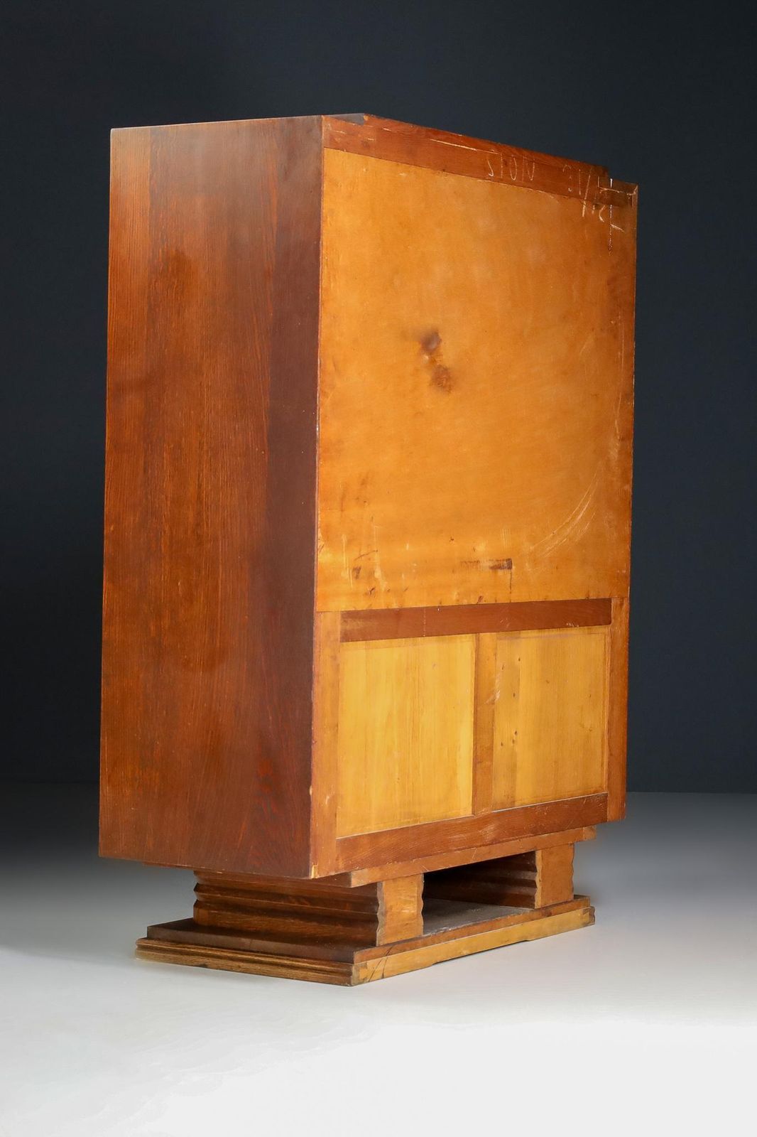 photo furniture Charles Dudouyt Art Deco Glazed Cabinet In Oak, France, 1940s