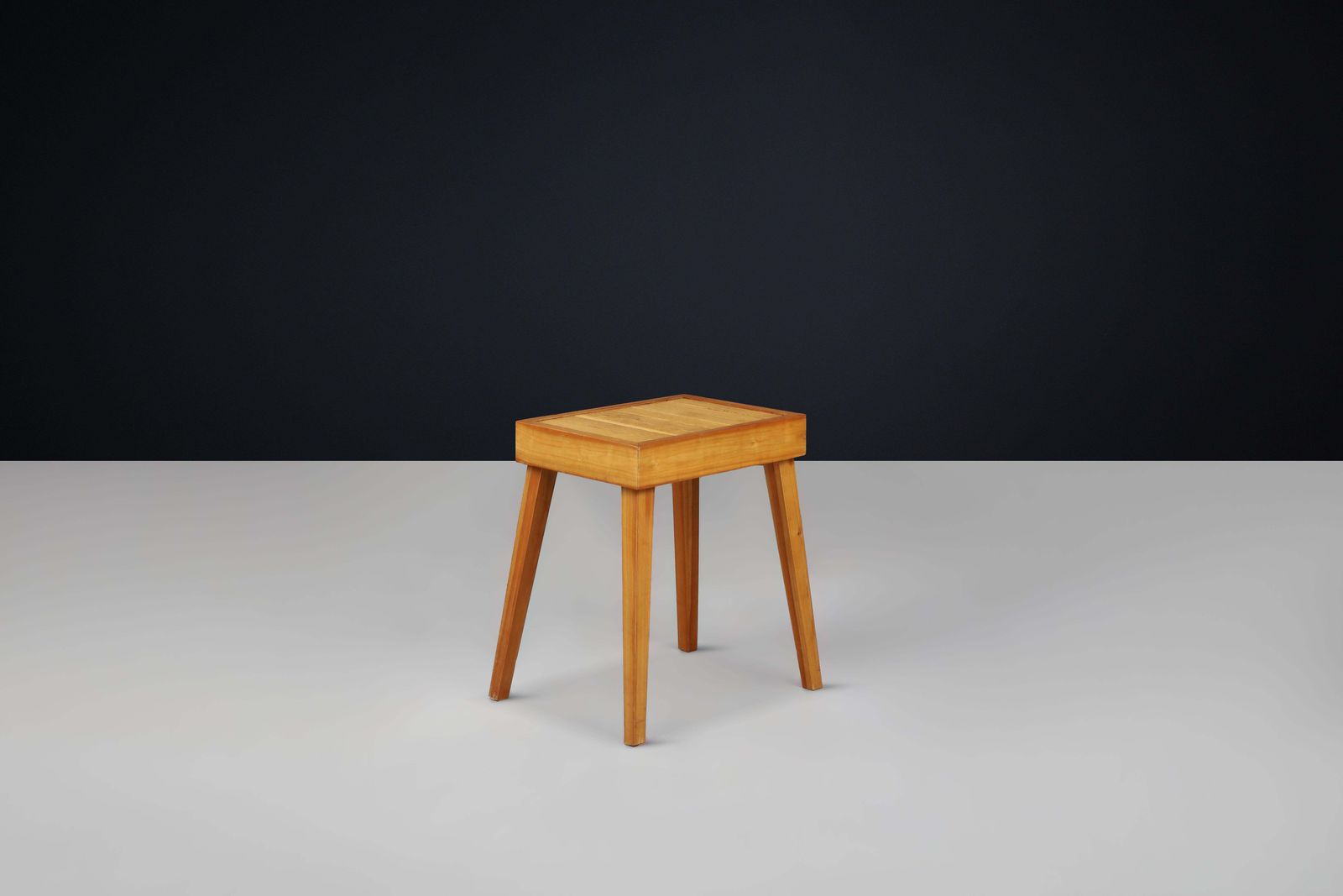 Furniture Handcrafted Mid Century Modern Slatted Elmwood Stool Or Side Table, France, 1960 photo