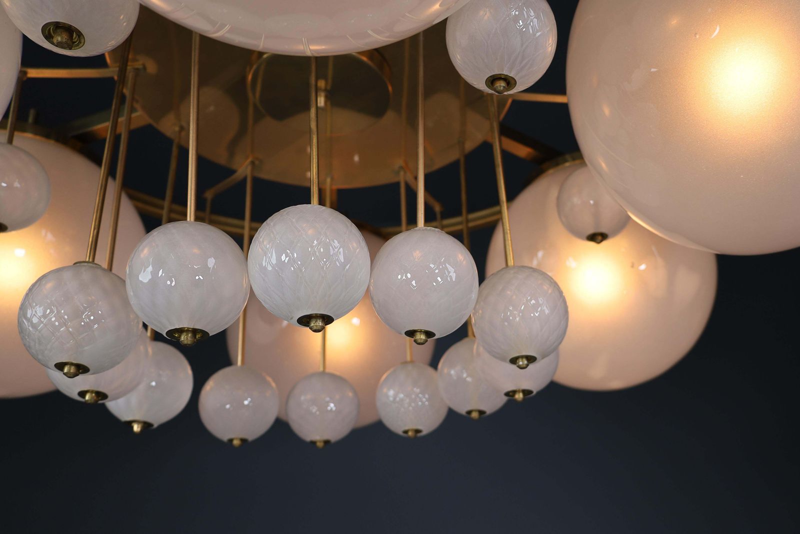 Large Brass Bohemian Chandelier With Frosted Glas Globes, The 1950s photo buy