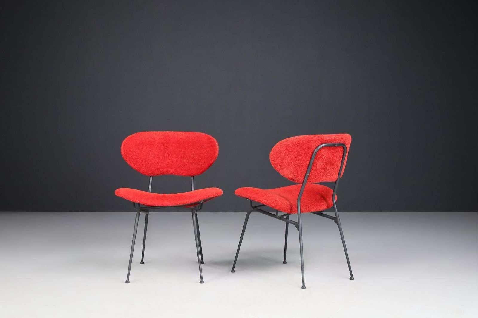Red Mid Century Modern Side Chairs By Gastone Rinaldi, Italy, 1960s photo vinterior