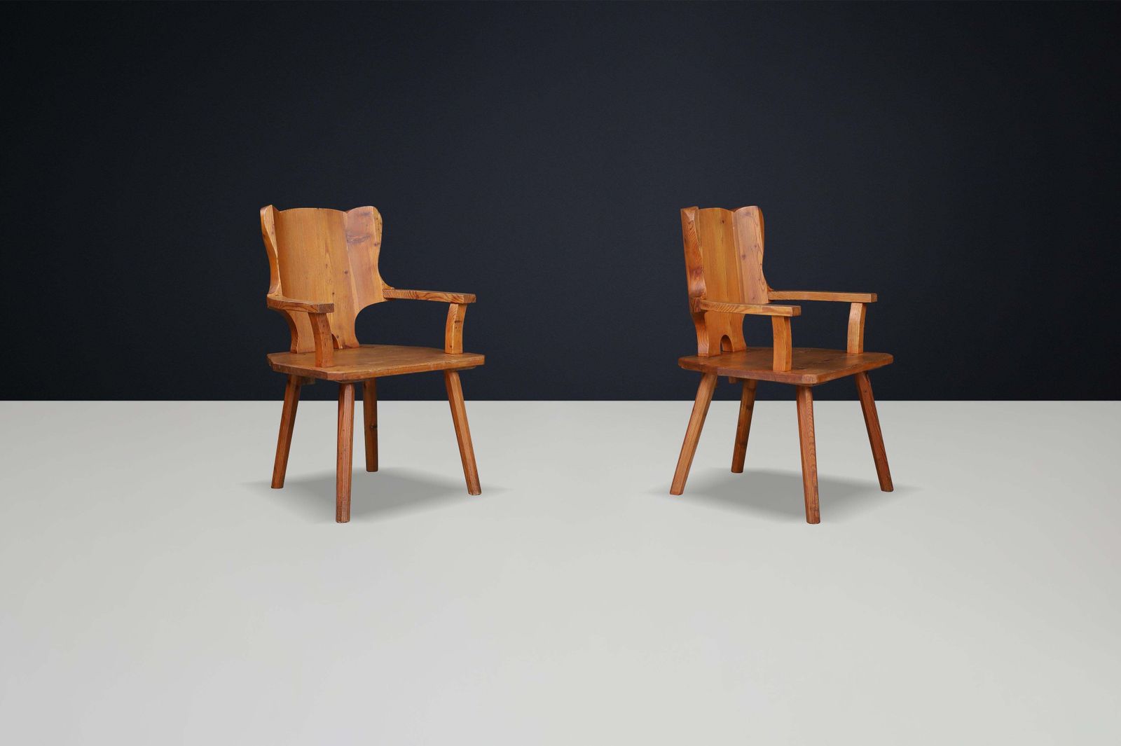 Monumental Swedish Pine Armchairs, 1950s – Sculptural Rustic Modernism photo buy