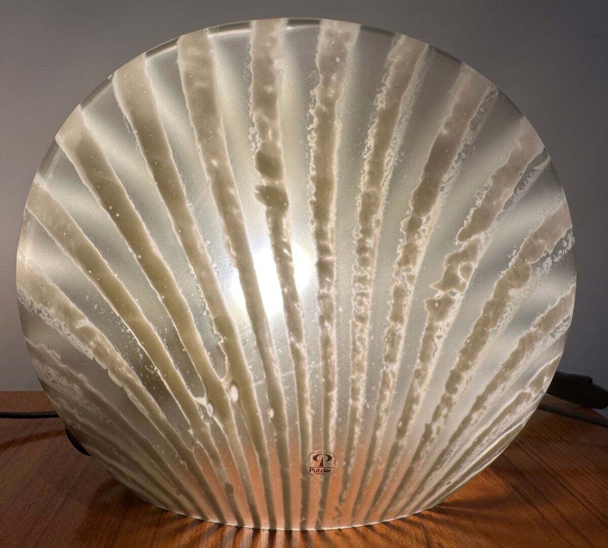 Lighting Pair Of 1970s German Peill & Putzler "Zebra" Shell Gold Tinted Striped Glass Table Lamps photo