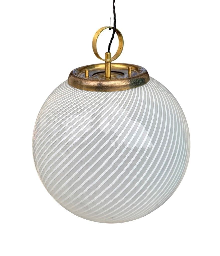 A Large 1960s Venini Murano Glass Ball “Tessuto” Swirl Pendant Light
