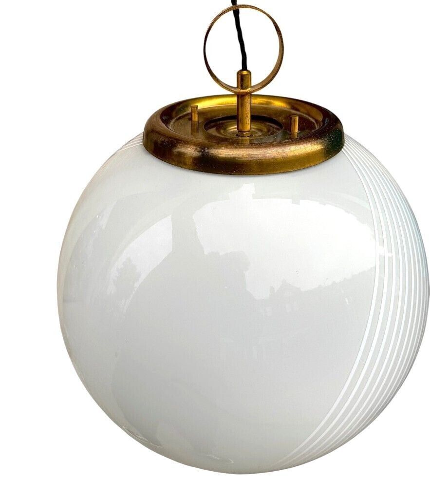 Lighting A Large 1960s Venini Murano Glass Ball “Tessuto” Swirl Pendant Light photo