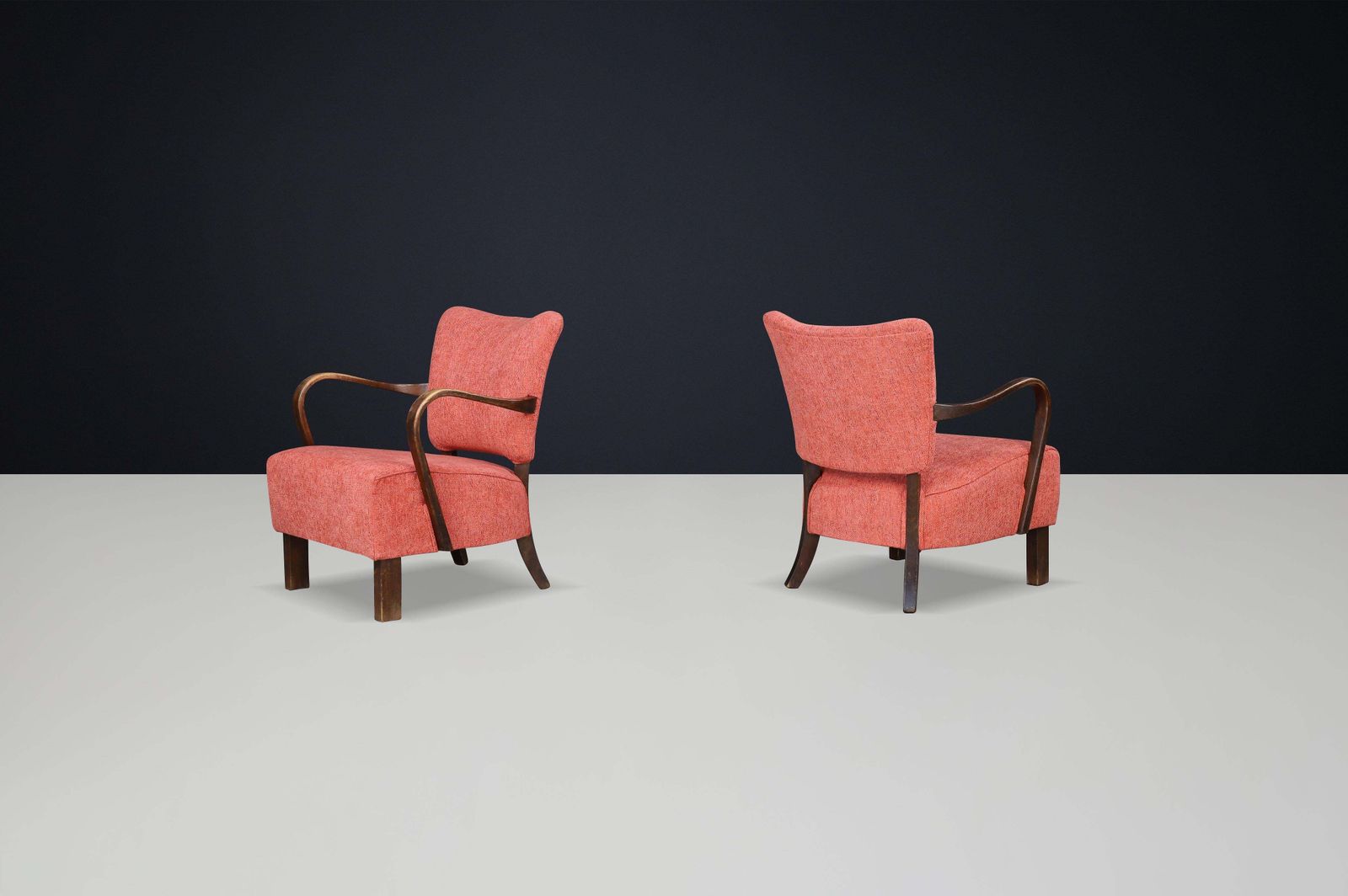 Jindrich Halabala Re Upholstered Patinated Bentwood Lounge Chairs From The 1930s photo for sale