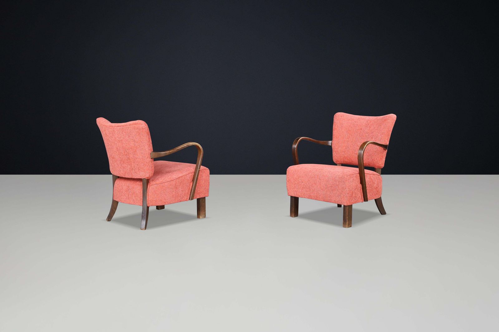 Jindrich Halabala Re Upholstered Patinated Bentwood Lounge Chairs From The 1930s photo vinterior