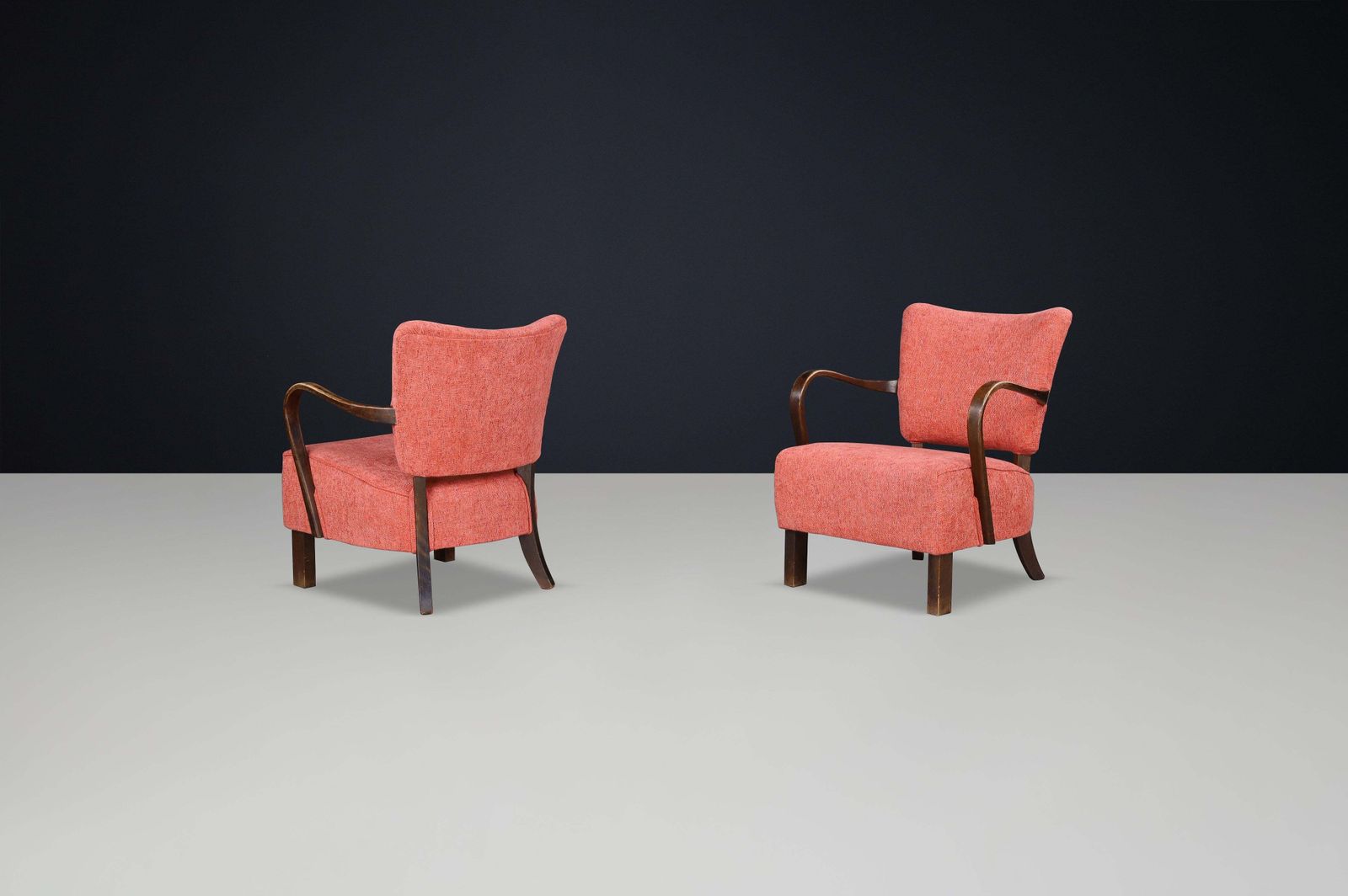 Jindrich Halabala Re Upholstered Patinated Bentwood Lounge Chairs From The 1930s photo vintage