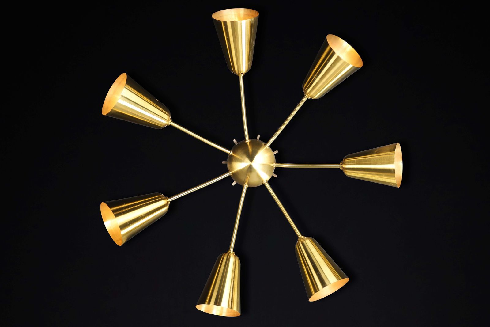 Set Of Four Restored Italian Mid Century Solid Brass Sputnik Chandelier, 1950s photo vintage