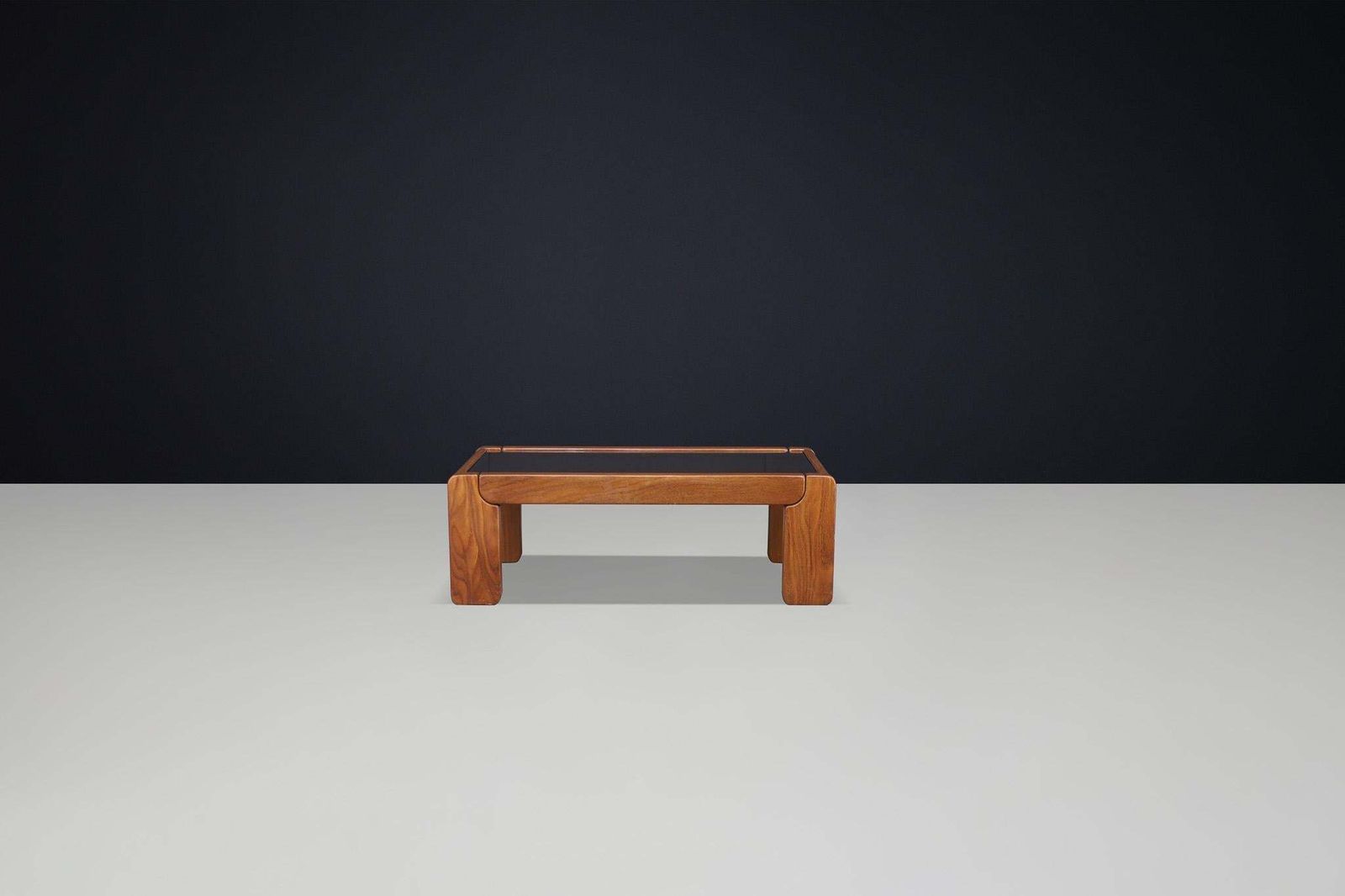 Modern Coffee Table In Elm And Smoked Glass By Maison Regain, France 1970s. photo Furniture