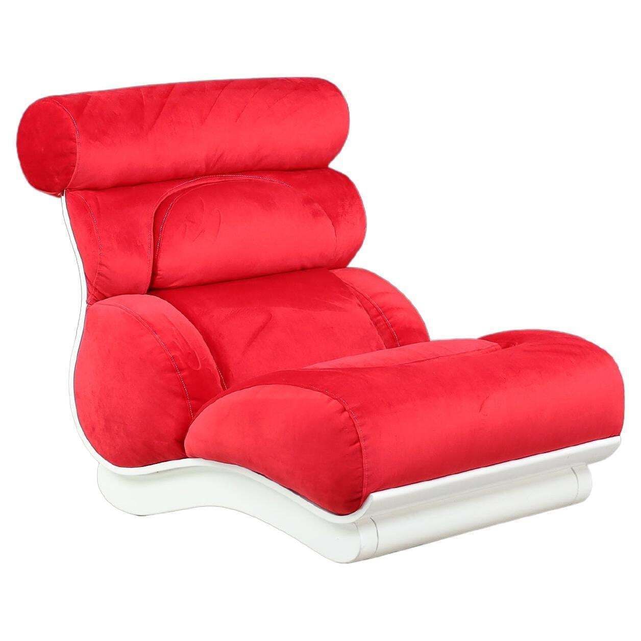 Sculptural Wave Lounge Chair In Original Red Velour With White Molded Base, 1970