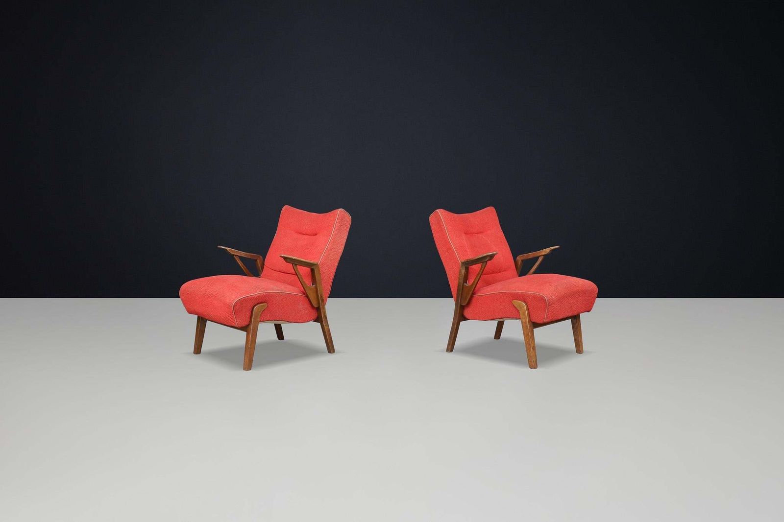 photo furniture Art Deco Lounge Chairs In Oak And Original Upholstery By Antonin Kybal, Cz 1930s