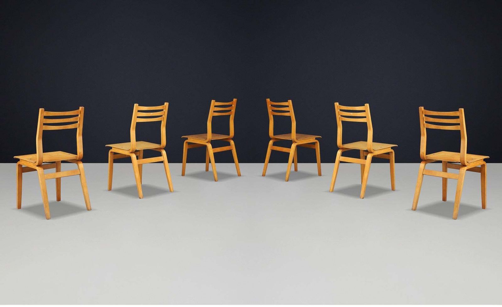 Set Of 16 Mid Century Bentwood Chairs In Beech By Czech Manufacturer, 1960s photo vintage