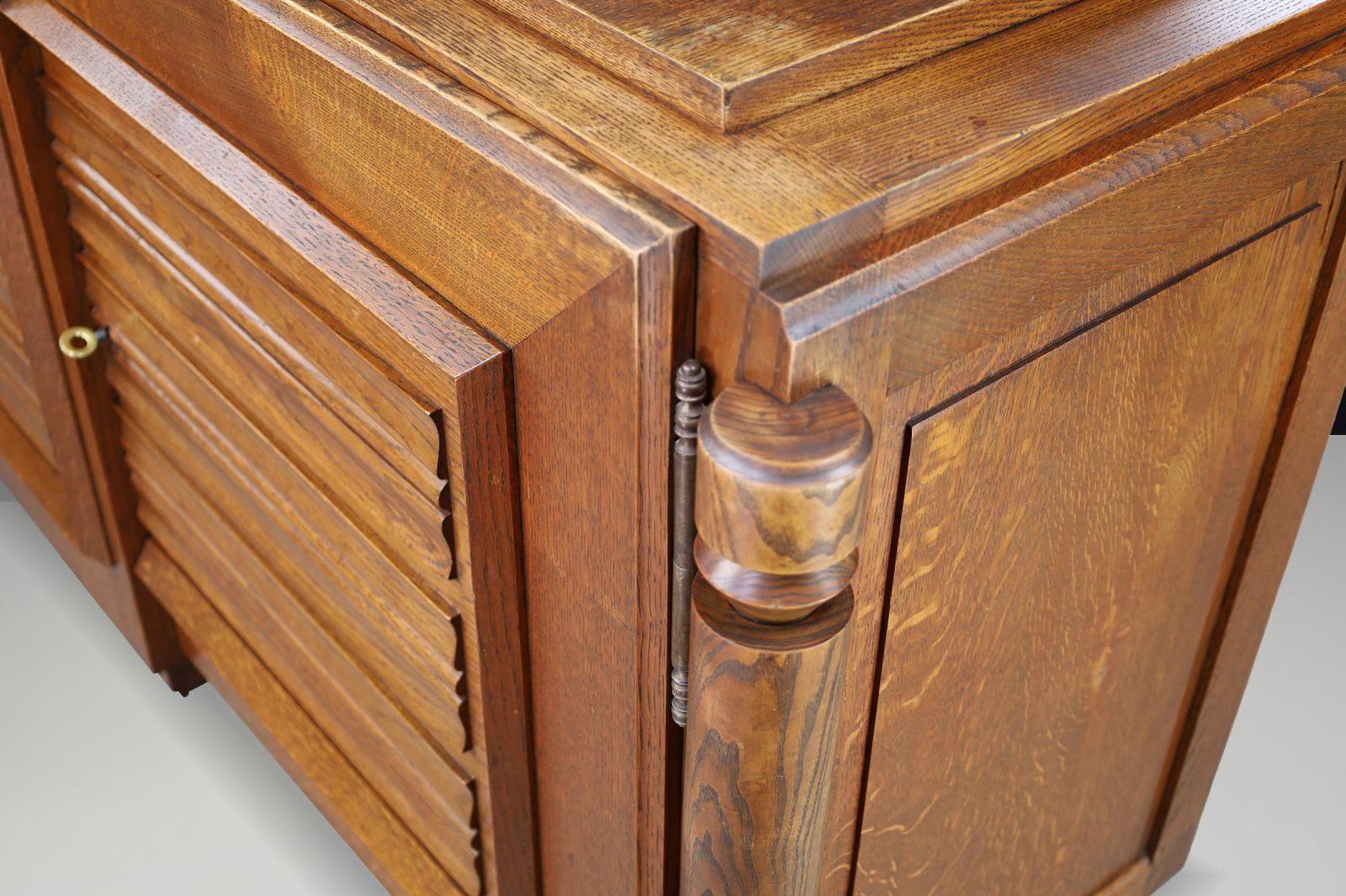 French Art Deco Patinated Oak Sideboard With Relief Carved Doors, 1940s photo 4116.0
