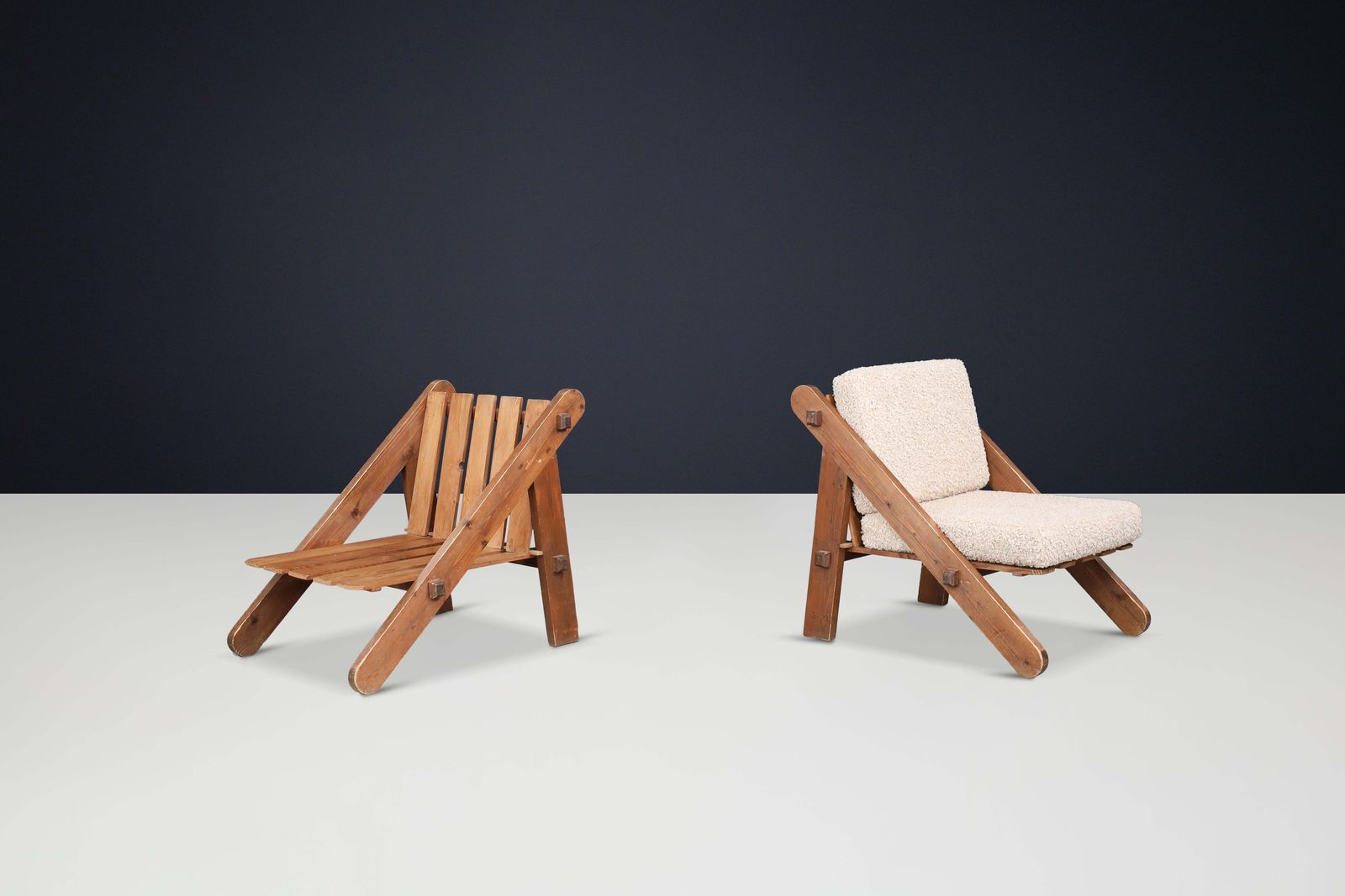 photo for sale Pinewood Lounge Chairs In New Teddy Upholstery, France, 1970s