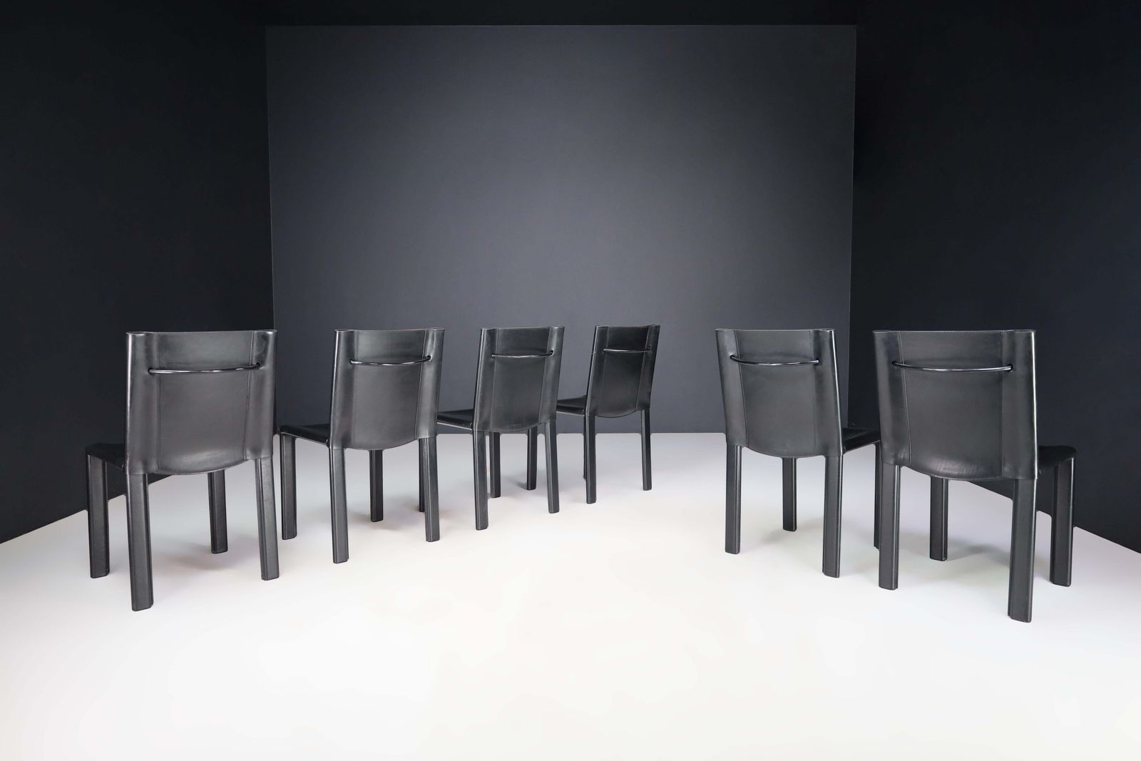 Carlo Bartoli Black Leather Dining Room Chairs For Matteo Grassi Italy 1980s photo Furniture