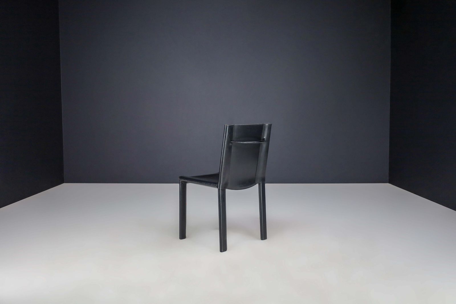 Carlo Bartoli Black Leather Dining Room Chairs For Matteo Grassi Italy 1980s photo 3778.0