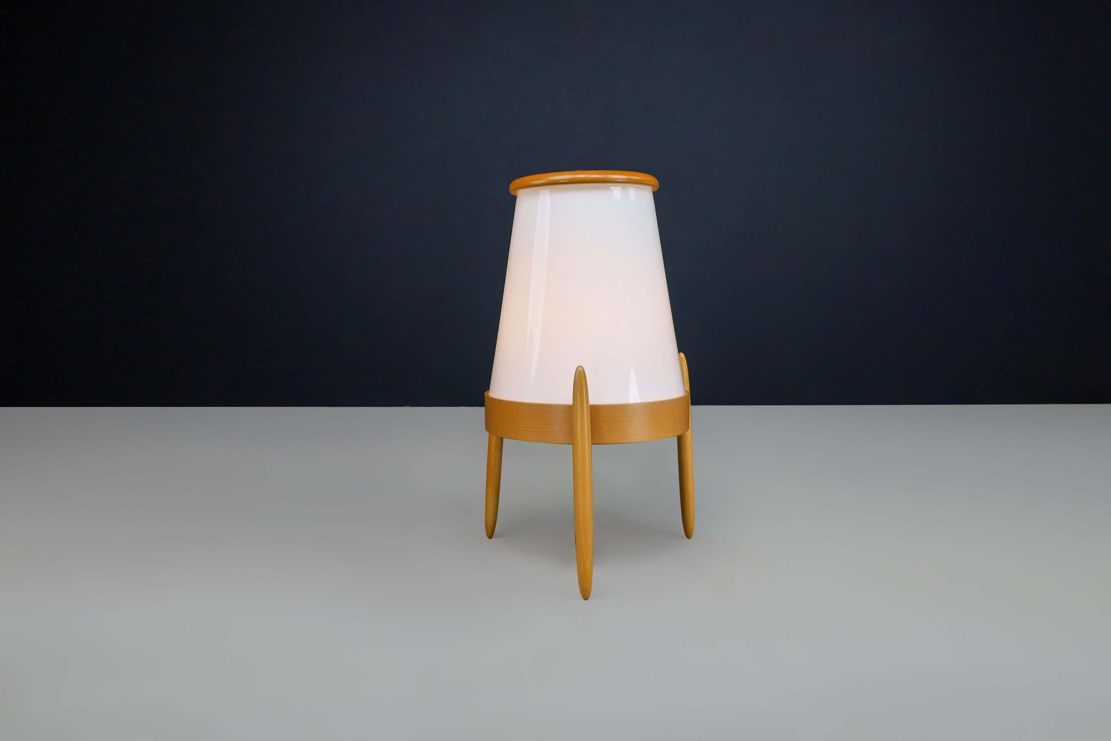 Large Modern Opaline Glass And Ash Floor Lamp By Uluv, Cz 1960s photo furniture