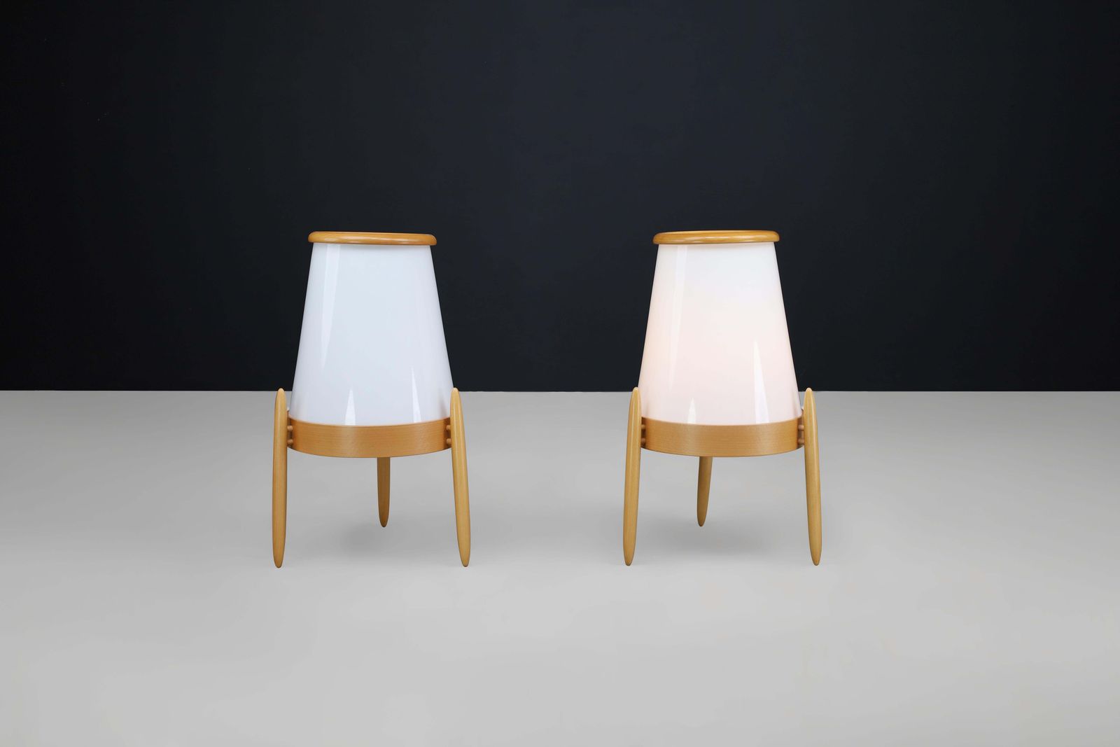 Large Modern Opaline Glass And Ash Floor Lamp By Uluv, Cz 1960s photo buy