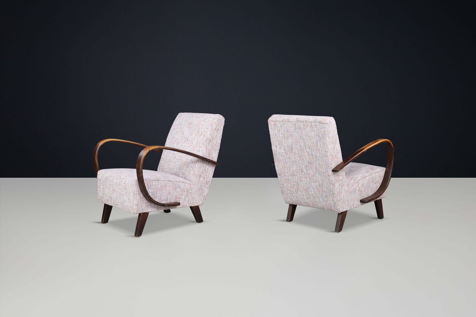 Jindrich Halabala Re Upholstered Patinated Bentwood Lounge Chairs, 1940s photo furniture