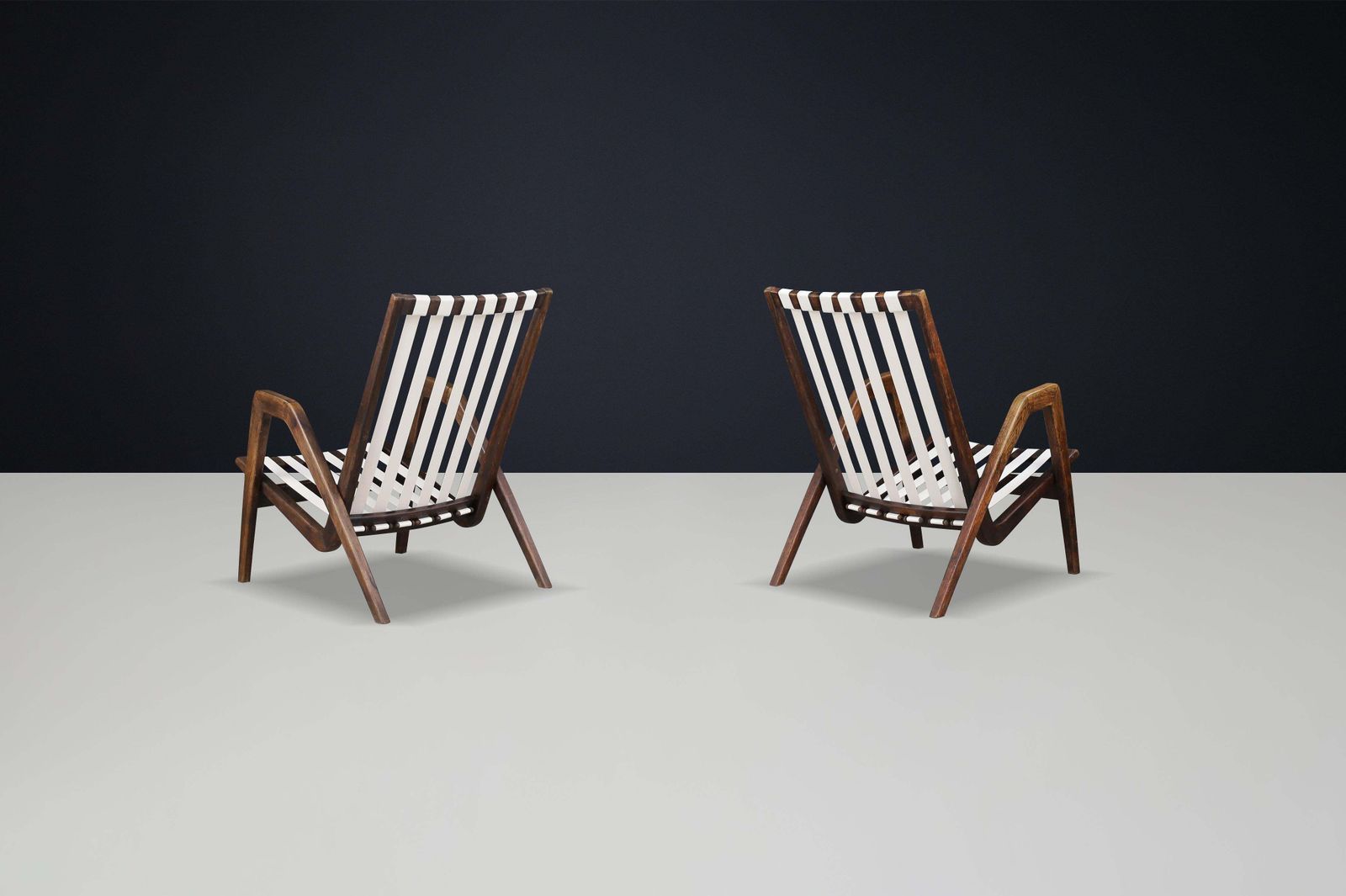 Rare Pair Of Jan Vaněk Sculptural Oak Lounge Chairs, 1940s Czech Modernism photo buy