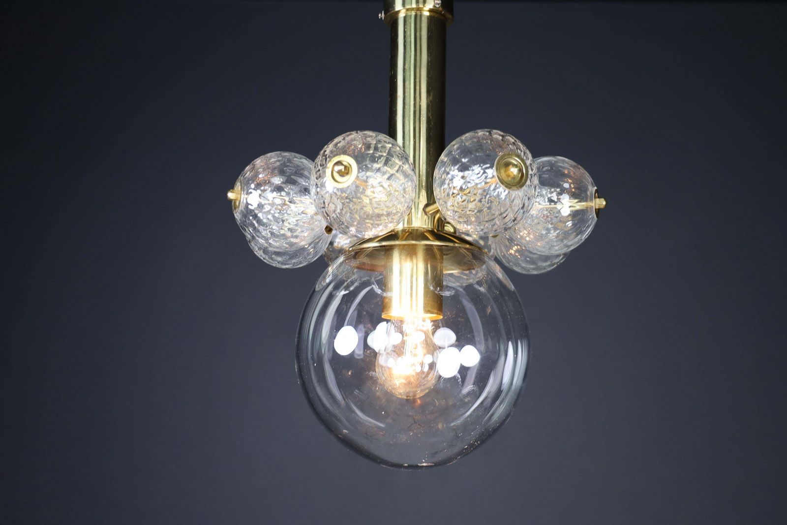 Large Set Chandelier With Brass Fixture And Hand Blowed  Glass Globes, Cz 1960 photo vinterior