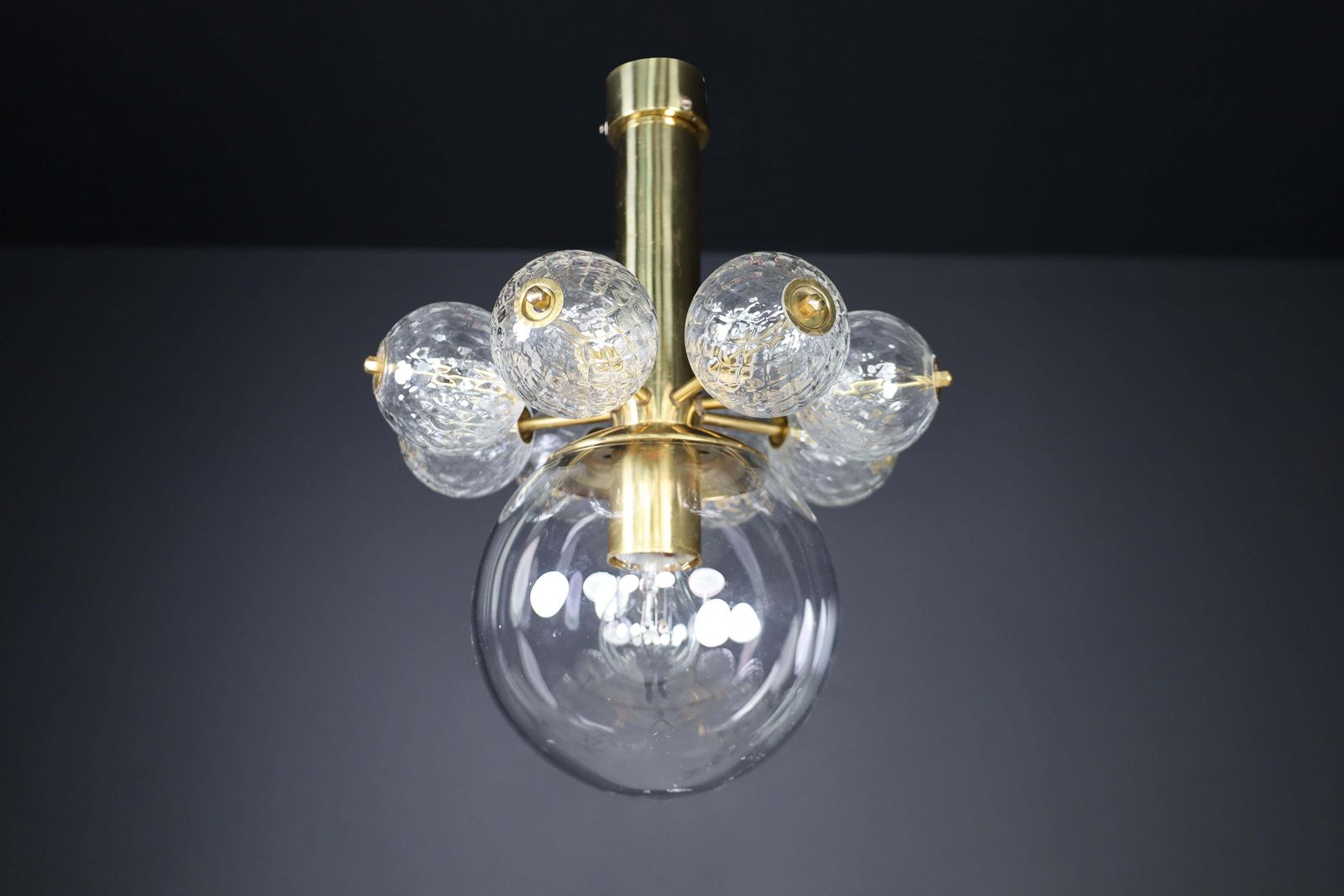 Large Set Chandelier With Brass Fixture And Hand Blowed  Glass Globes, Cz 1960 photo buy