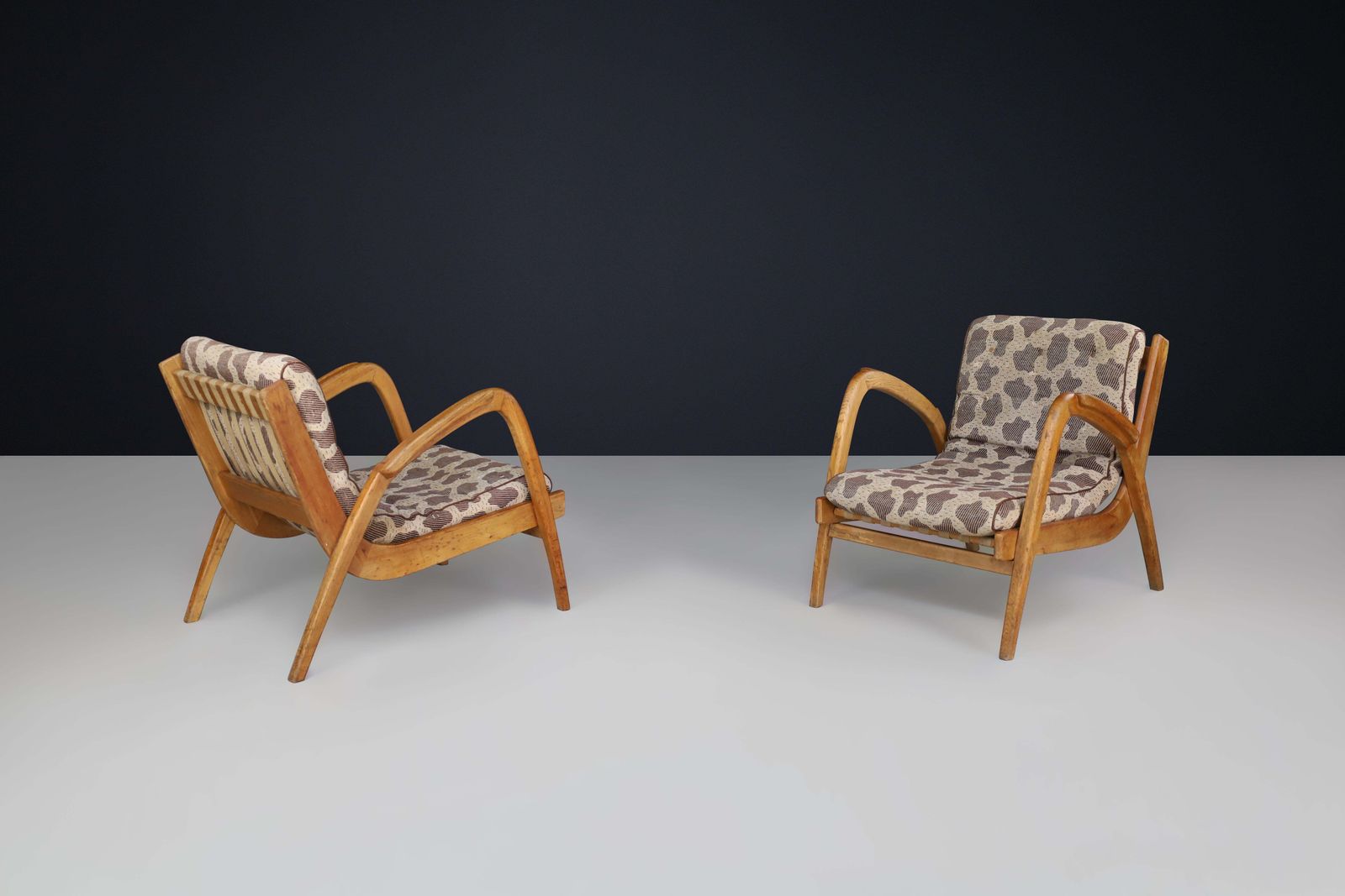 Pair Of Jan Vaněk Curved Easy Chairs In Ash With Original Upholstery, Cz 1950s photo Furniture