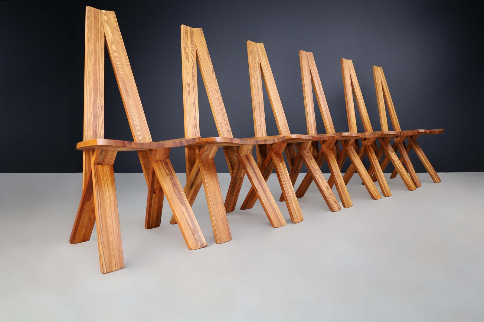 Pierre Chapo Set Of Six 'S45'dining Room Chairs In Elm, France 1970s photo furniture