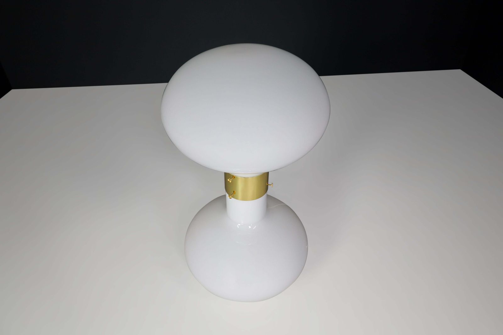 Large  Brass And Opaline Glass Floor Table Lamp, Italy 1970s photo 2766.0