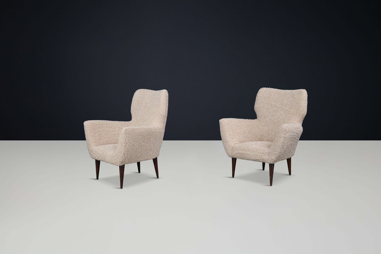 photo for sale Mid Century Teddy Upholstered Armchairs The Style Of Gio Ponti, Italy 1950