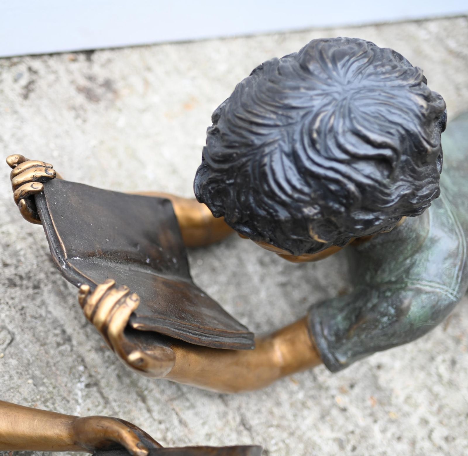 Pair Lifesize Bronze Children Reading Boy Girl Statues Art photo for sale