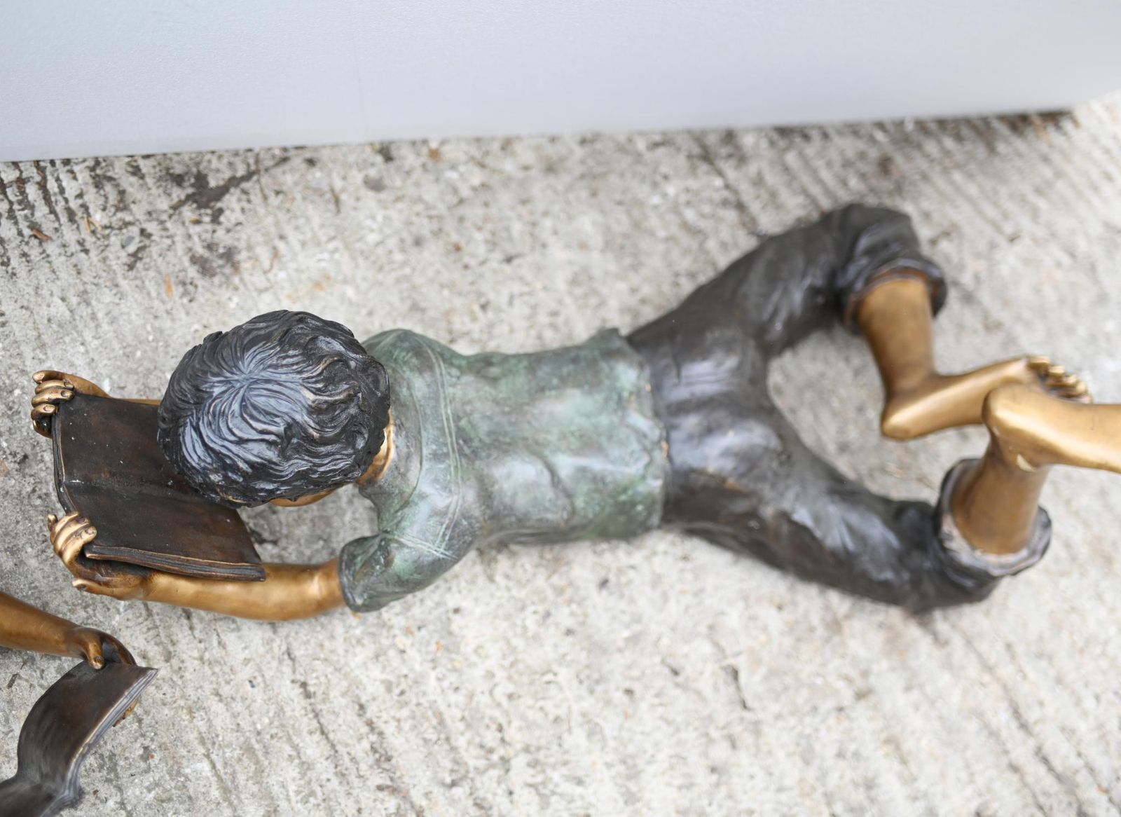 Pair Lifesize Bronze Children Reading Boy Girl Statues Art photo 2850.0