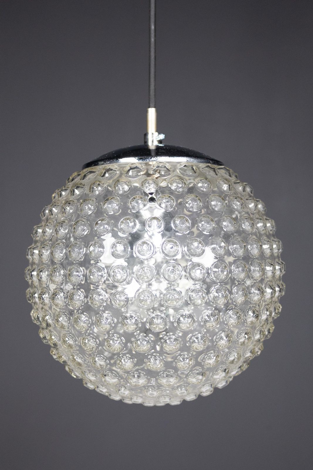 photo for sale Large Set Rolf Krüger Chrome And Bubble Glass Pendant For Staff, Germany 1970s